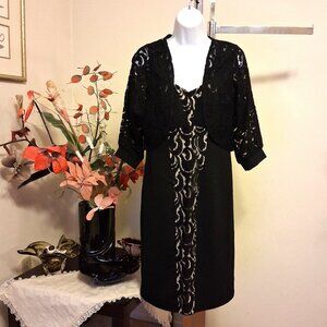 NWOT Jolibel Women’s 2 Piece Outfits Black Lace Shrugs & Black Dress Sets Size 8